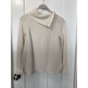 Talbots‎ Women's Side Button Cowl Neck Knit Sweater Cream Size Small Petite
